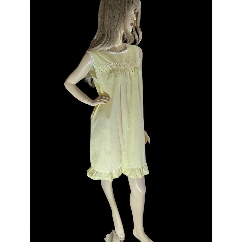 Vintage 70s Yellow Nightie M Coquette Cottagecore Lingerie Babydoll‎ Nightie